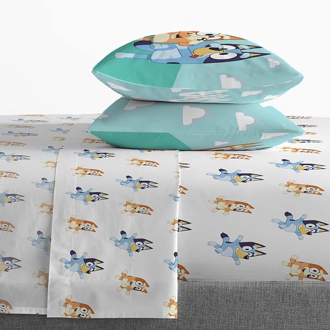Jay Franco Bluey & Bingo 7 Piece Full Size Bed Set - Includes Comforter & Sheet Set - Super Soft Kids Bedding Fade Resistant Microfiber (Official Bluey Product)