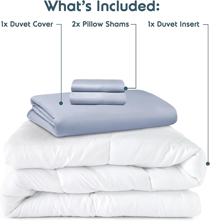 Nestl King Duvet Cover Set with Comforter Insert - Ice Blue 4 Piece 104x90 Duvet Cover & 2 Pillow Shams with White Quilted Down Alternative Comforter, Ultra Soft, All Season