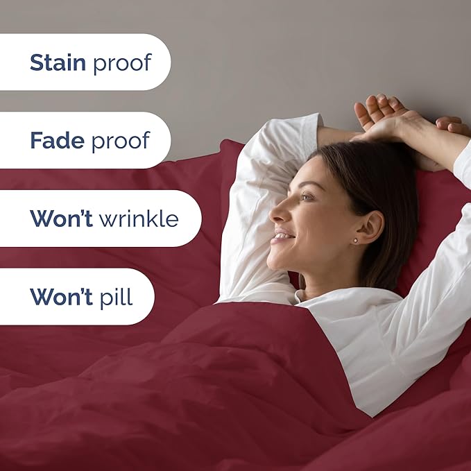 Duvet Cover Full Size - Extra Soft Full Size Duvet Cover - Lightweight, Breathable & Cozy - Easy Care & Fade Free w/ Zipper Closures & Ties - 80" x 90" Inches - (Burgundy) Comforter Not Included