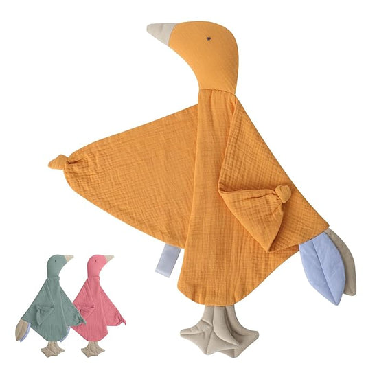 Organic Muslin Cotton Newborn Baby Loveys Security Blanket Soft & Breathable with Tags, Goose Lovies for Baby New Born Boy Girl Unisex Baby Unique Neutral Presents for Babies Newborn Toddler