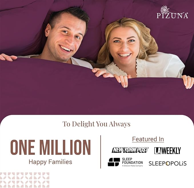 Pizuna Pure 100% Cotton Sheets California King Size, Luxurious 400 Thread Count Long Staple Cotton Sateen Sheets California King with 15" Deep Pocket (Combed Berry Plum Cotton Sheets California King)