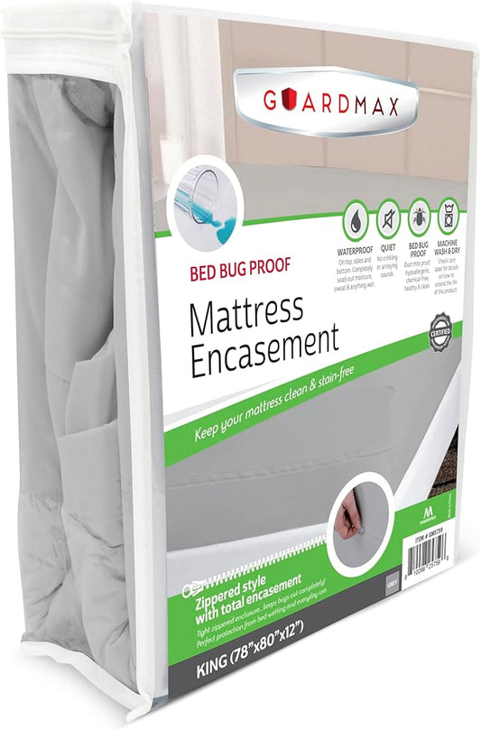 Guardmax Jersey Knitted King Zippered Mattress Encasement - Waterproof & Bed Bug Proof Mattress Protector - Comfortable, Soft, and Noiseless Zippered Bedding - Dust Mite Proof (78 x 80 x 12)