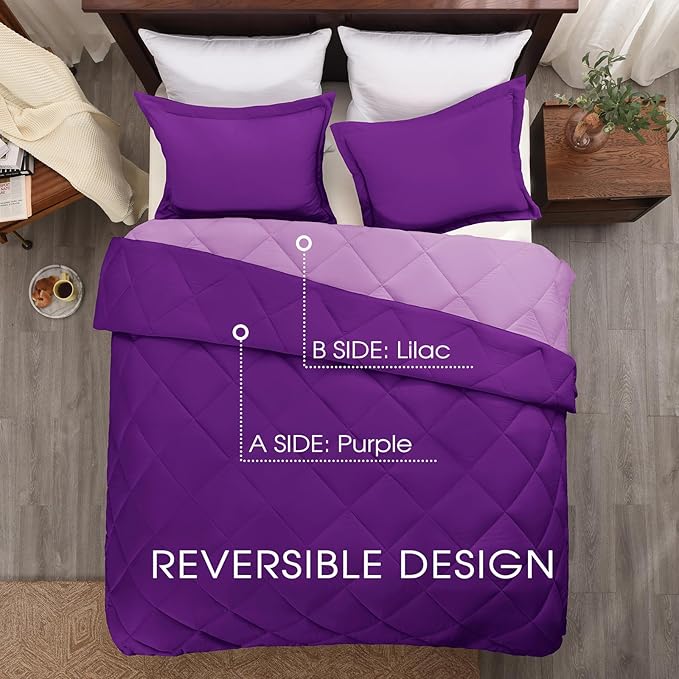 Basic Beyond California King Comforter Set, Purple/Lilac Comforter Set Cali King for All Seasons, 1 Comforter 104"x96" and 2 Pillow Shams 20"x36"+2"