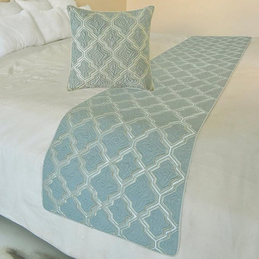 The HomeCentric King/Queen/Twin Light Blue Decorative Bed Runner CA King 86"x18" Bed Runner Without Pillow Cover, Quiled, Embroidery Bed Scarf on Jacquard Fabric - Estelle