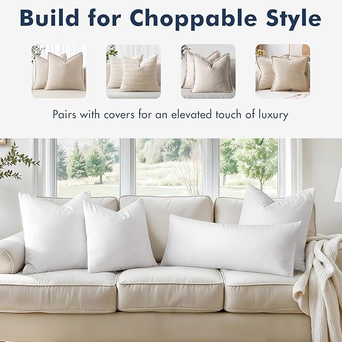 MIULEE 28x28 Pillow Inserts,Set of 2 Down Feather Throw Pillows for Couch Sofa Bed, Decorative Fluffy Throw Pillow Inserts Cotton Fabric,White