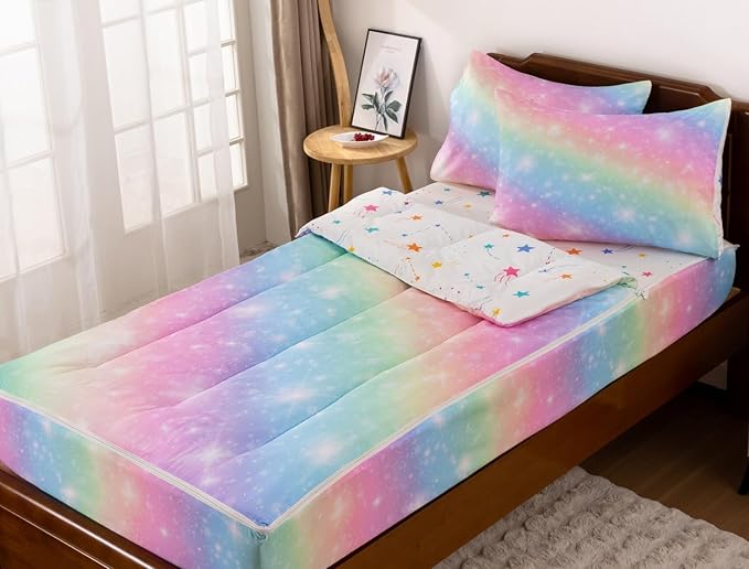 Meeting Story 3pcs Kids Comforter Set Zipper Bedding Set for Girls,Twin Kid Bedding Set Gradient Comforter Set for Kid,All in one Zipper Bedding（Yellowpink,Twin）