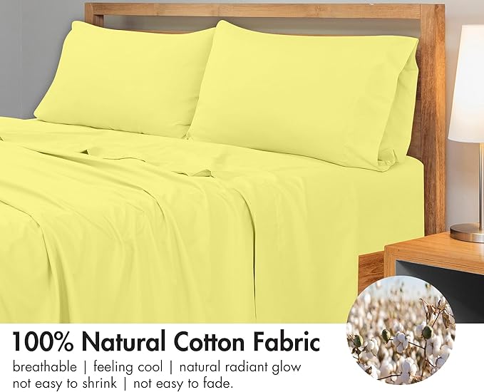 Royale Linens 300 Thread Count 100% Long Staple Combed Cotton Flat Sheet - Super Soft - Top Sheets - Full Flat Sheet Sold Separately - Breathable, Cool & Crisp Percale Sheets Only (Twin XL, Yellow)