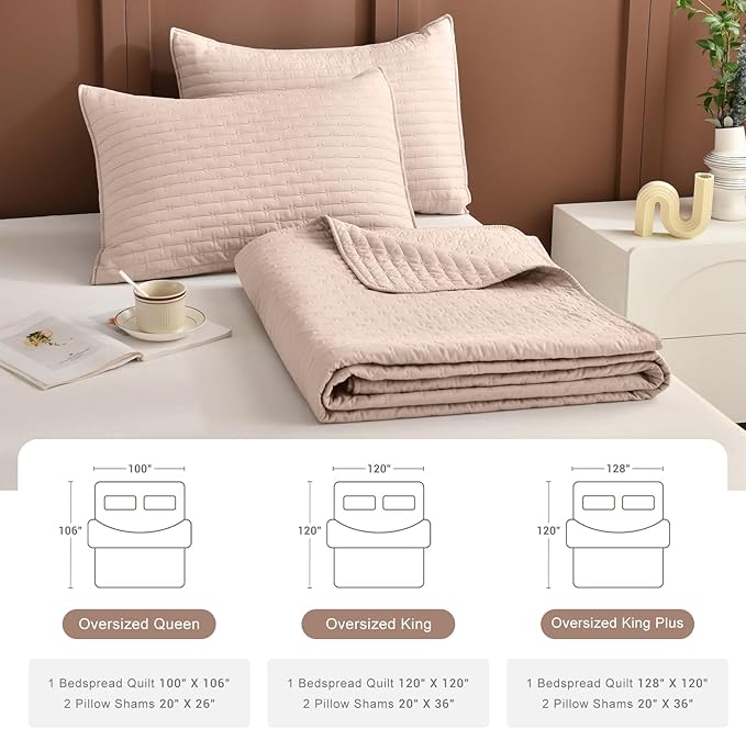 Lady Ann Oversized King Bedspread 128x120 Extra Large Quilt, 3 Pcs Camel Oversized King Quilt Set for Bed, Lightweight & Soft Farmhouse Coverlet All Season Extra Large Quilted Bedding Sets