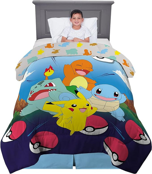 Franco Kids Bedding Super Soft Microfiber Reversible Comforter, Twin/Full, Pokemon