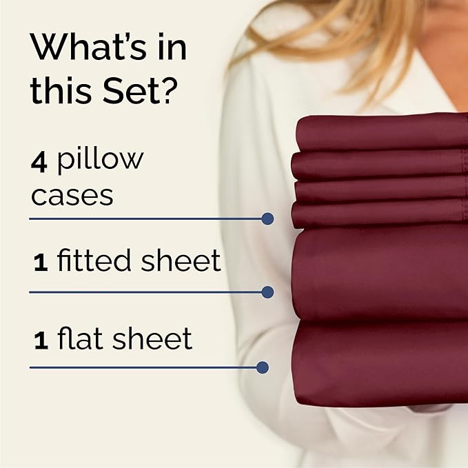 Cal King 6 Piece Sheet Set - Comfy Breathable & Cooling - Ultra-Soft Hotel Luxury Bedding Set w/ 8-16 Inch Deep Pockets - 1 Flat & 1 Fitted Sheet & 4 Pillowcases - Wrinkle Free & Easy Care - Burgundy