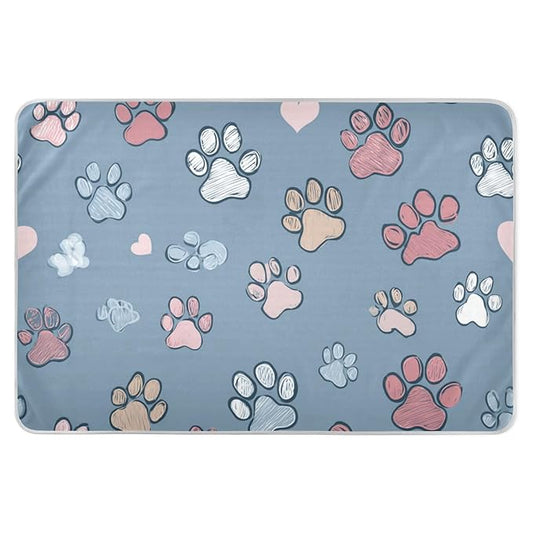 Waterproof Bed Pad Reusable Changing Pad Toddler Mattress Protector Large Pee Pad Baby Diaper Pad Soft Washable Liner Blue Footprints