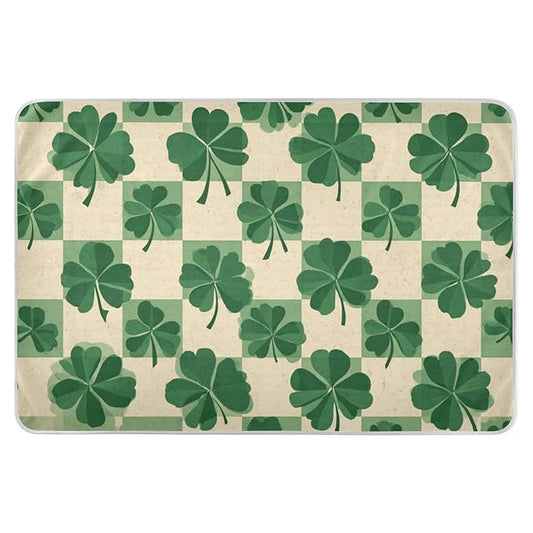 Waterproof Bed Pad Reusable Changing Pad Toddler Mattress Protector Large Pee Pad Baby Diaper Pad Soft Washable Liner Vintage Checkered Green Clovers
