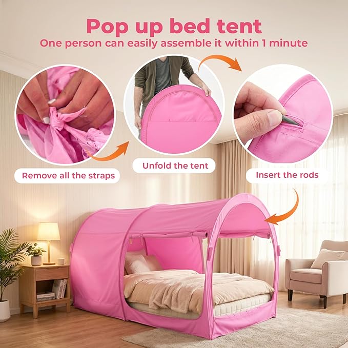 LEEDOR® Bed Tent Dream Tents Bed Canopy Shelter Cabin Indoor Privacy Warm Breathable Pop Up Twin/Full/Queen for Kids and Adult Patent Pending(Mattress Not Included)