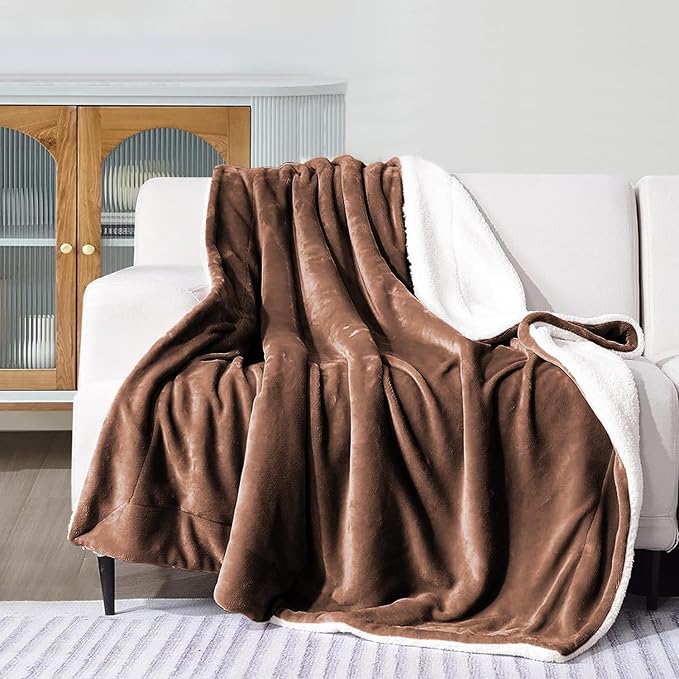 MOONLIGHT20015 Sherpa Blankets Queen Size - (Coffee, 90X90 Inches) Fuzzy, Soft and Wool/Fleece Blanket for Bed, Fluffy Blankets for Winter, Camping and Travel