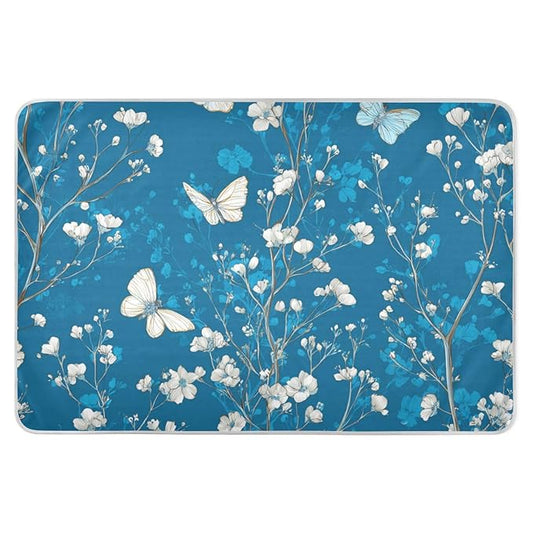 Waterproof Bed Pad Reusable Changing Pad Toddler Mattress Protector Large Pee Pad Baby Diaper Pad Soft Washable Liner Deep Blue Floral Butterfly
