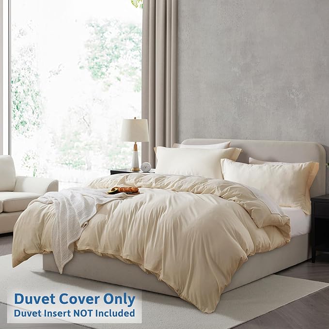 Nestl Beige Cream Duvet Cover King Size - Soft Prewashed King Duvet Cover Set, 3 Piece, with Zipper Closure, 1 Duvet Cover 104x90 inches and 2 Pillow Shams