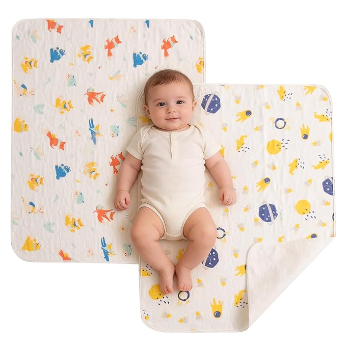 Baby Portable Diaper Changing Pad,Waterproof Changing Mat,Soft Comfortable,Foldable Travel Pad,Toddler Essentials Must Haves,Newborn Shower Gifts(2 Pcs-27"x35"-Astronaut & Fox Banana)
