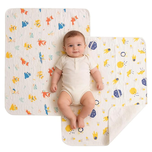 Baby Portable Diaper Changing Pad,Waterproof Changing Mat,Soft Comfortable,Foldable Travel Pad,Toddler Essentials Must Haves,Newborn Shower Gifts(2 Pcs-27"x35"-Astronaut & Fox Banana)