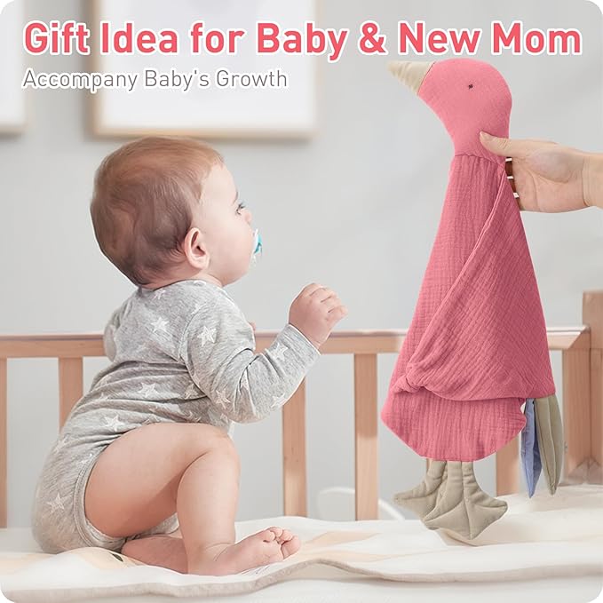 Premium Soft Muslin Cotton Newborn Baby Loveys Security Blanket Breathable with Tags, Muslin Goose Lovies for Baby New Born Boy Girl Unisex Baby Unique Neutral Presents for Babies Newborn Toddler