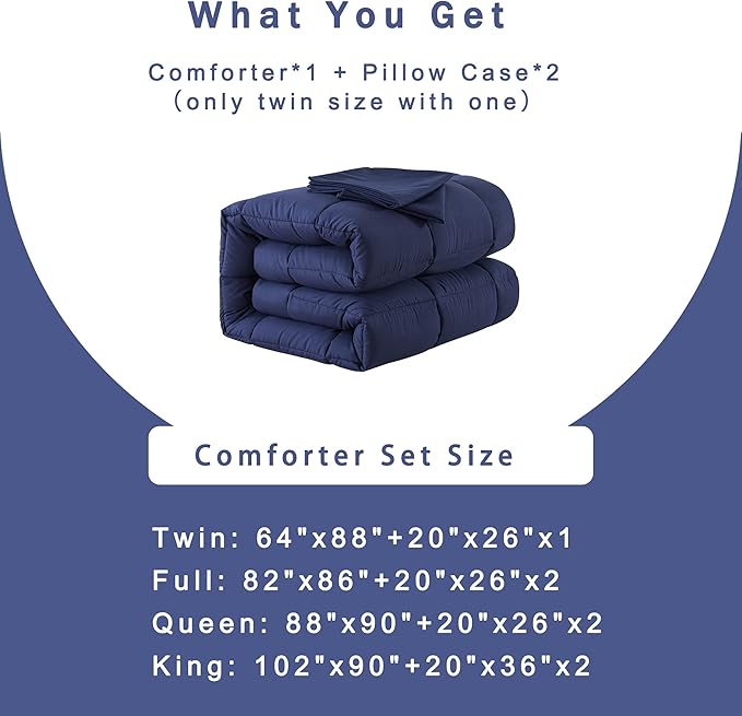 DOWNCOOL King Size Comforter Set -All Season Bedding Comforters Sets with 2 Pillow Cases -3 Pieces Bed Set Down Alternative King Bedding Set -Blue King Comforter Set(102"x90")