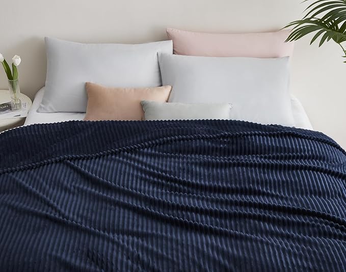 KMUSET Fluffy Blanket Throw - Single-Layer Lightweight & Warm, All-Season Home Decor,Home Decor,Cozy Blankets and Throws,Navy Blue, 108"x90"