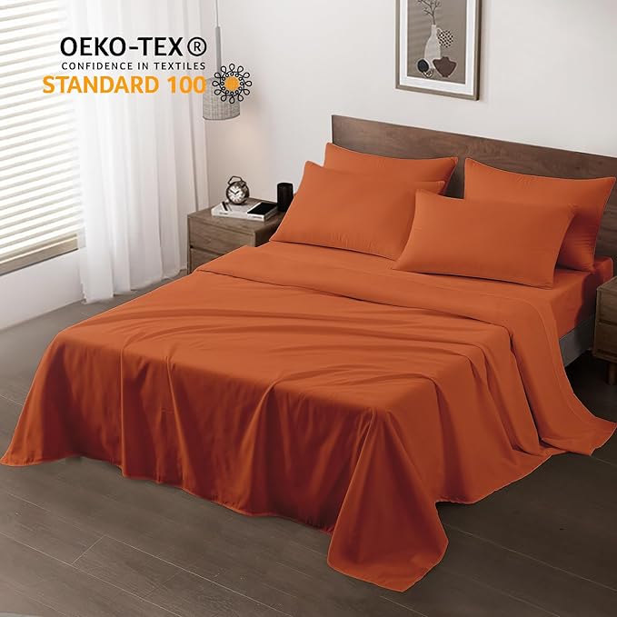 Maple&Stone Twin Flat Sheet 6 Pack,Premium Soft & Breathable,Brushed Microfiber Fabric,Anti-Shrinkage & Non-Fading,Bulk Flat Sheets Only Twin Size (Burnt Orange)
