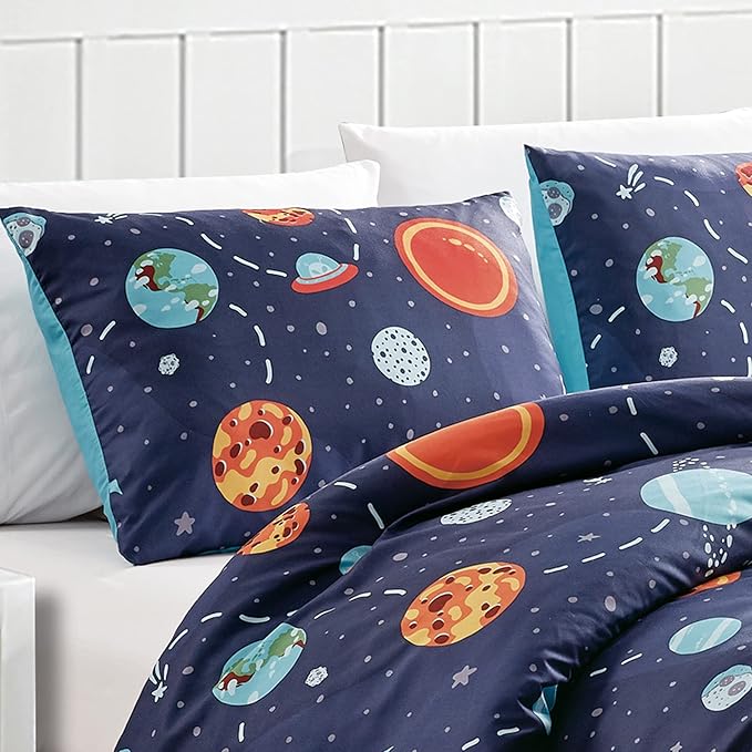 Chezmoi Collection 3-Piece UFO Aliens Twin Boys Bedding Sets - Soft Microfiber Multi-Color Universe Galaxy Kids Comforter Set Twin Size