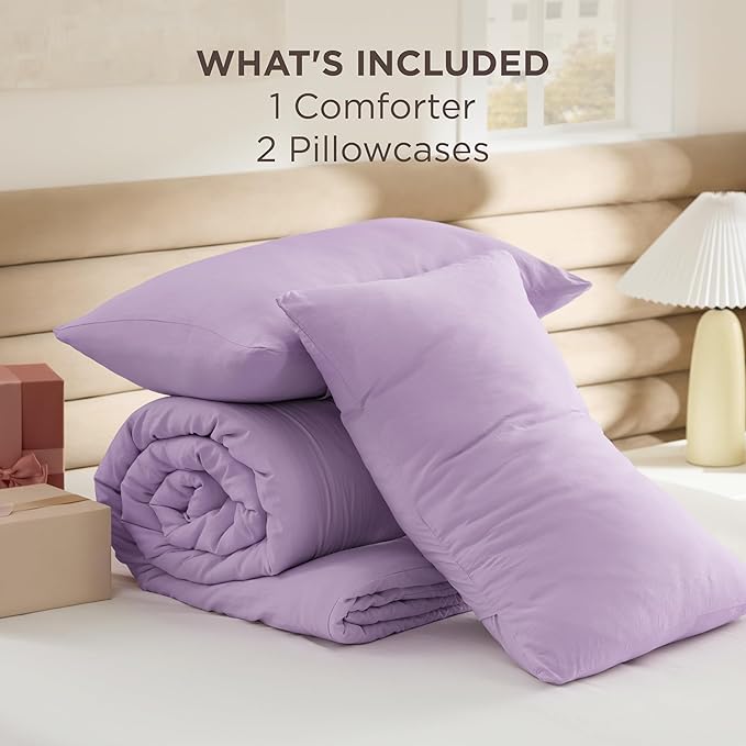 Bedsure King Comforter Set, Lavendar Soft Prewashed Bedding for All Seasons, 3 Pieces GentleSoft™ Bed Set, 1 Lightweight Comforter (104"x90") and 2 Pillowcases (20"x36")