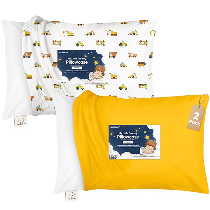KeaBabies Toddler Pillowcase 13x18 – 2-Pack Organic Cotton Toddler Pillowcase for Kids, Boys, Girls, Soft & Durable Cotton Cover for Miniature Sleepy Pillows,Cute,Pillow Sold Separately (Construction)