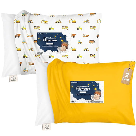KeaBabies Toddler Pillowcase 13x18 – 2-Pack Organic Cotton Toddler Pillowcase for Kids, Boys, Girls, Soft & Durable Cotton Cover for Miniature Sleepy Pillows,Cute,Pillow Sold Separately (Construction)
