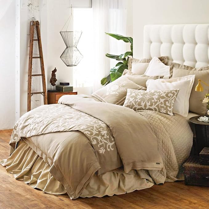 Simple&Opulence Belgian Linen Bed Skirt with Classic 16 inch Tailored Drop Dust Ruffle, Easy Fit Breathable Premium Natural Flax- Pleated Linen,Queen