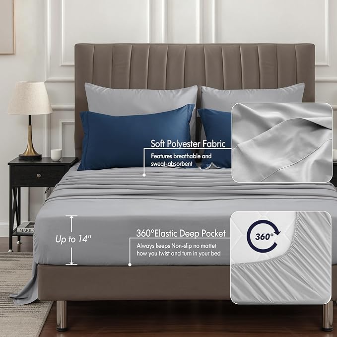 BEDELITE King Size Comforter Set 7 Pieces Bed in A Bag - Soft Microfiber Reversible Calm Blue Bed Set with Comforters, Sheets, Pillowcases & Shams, Cozy Luxury Bedding Sets for All Season