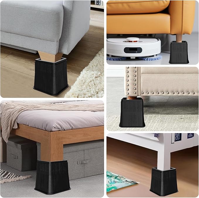 Adjustable Bed Risers,Elevation in 3, 5 or 8 Inch Heavy Duty Risers,Oversized Fit Up to 5.5" Legs, Stackable Bed Raising Blocks for College Dorm Rooms, Couches, Tables, Desks(Set of 4 Riser)