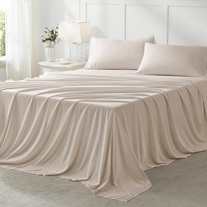 Anluoer Twin Size Bed in a Bag 5 Pieces, Beige Bed Comforter Set with Sheets, All Season Bedding Sets with 1 Comforter, 1 Pillow Sham, 1 Pillowcase, 1 Flat Sheet, 1 Fitted Sheet