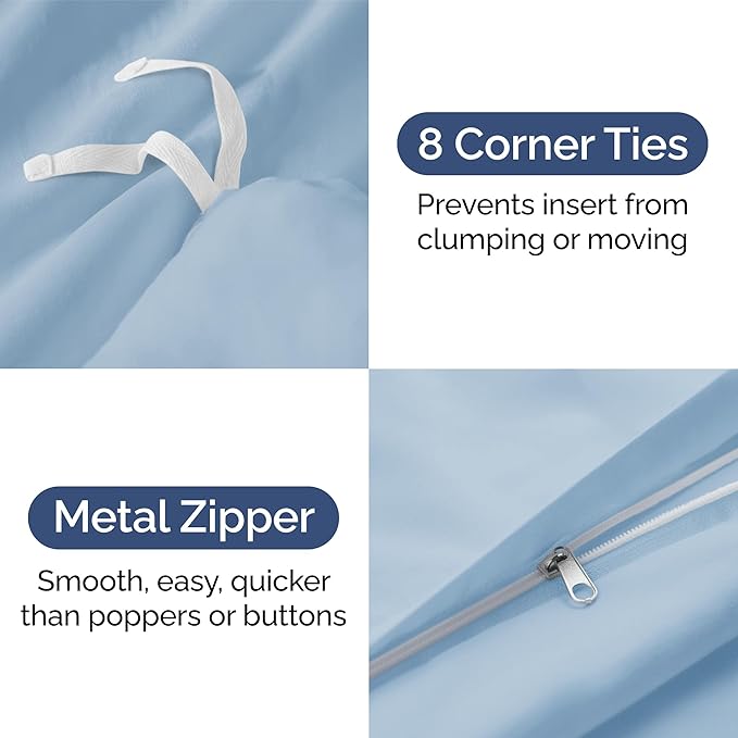 Duvet Cover Queen Size - Extra Soft Queen Size Duvet Cover - Lightweight & Breathable - Easy Care & Fade Free with Zipper Closures and Ties - 90" x 90" Inches - (Sky Blue) Comforter Not Included