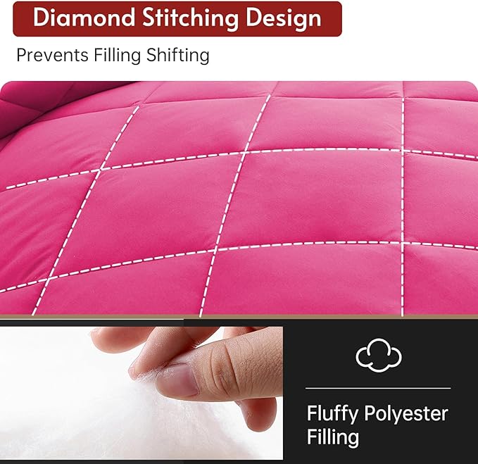 MUXHOMO 7 Pieces Oversized King Comforter Set, Reversible Bed in a Bag Oversized King Size, All Season Bedding Set with Comforter, Flat Sheet, Fitted Sheet, Pillowcases & Shams, Hot Pink & Baby Pink