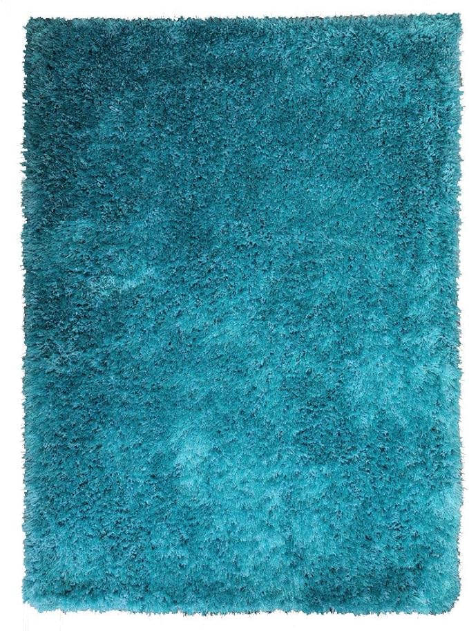 Hand Tufted SHAG Polyester ECO-Friendly Area Rugs - 4'x6', Rectangle, Turquoise, Solid Plain Design, High Pile Thick Handmade Anti Skid Area Rugs for Living Room, Bed Room K00111