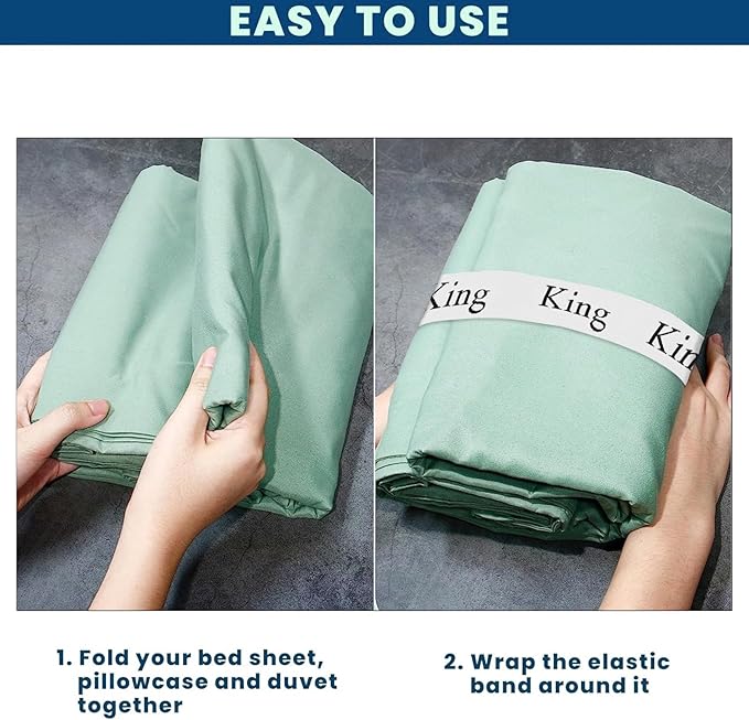 Bed Sheet Organizer Bands Bed Sheet Organizer and Storage Size Label Bands for Closet Organization Linen Elastic Bedding Straps for Foldable Bedsheet, Pillow Case, Duvet