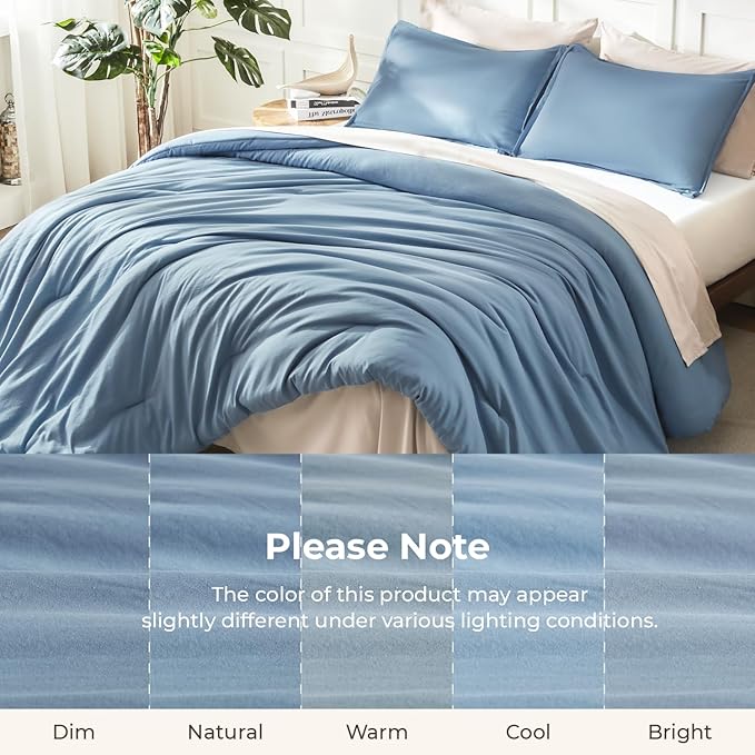 Litanika King Comforter Set Grayish Blue, 3 Pieces Lightweight Solid Bedding Comforter Set, All Season Fluffy Bed Set (104x90In Comforter & 2 Pillowcases)