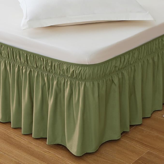 MEILA Queen Bed Skirt, Wrap Around Ruffle Bed Skit for Queen Beds with 14 inch Drop, Elastic Dust Ruffles Easy Fit Wrinkle & Fade Resistant, Sage