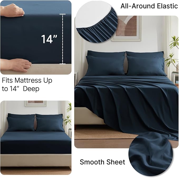 Anluoer Twin Size Bed in a Bag 5 Pieces, Navy Blue Bed Comforter Set with Sheets, All Season Bedding Sets with 1 Comforter, 1 Pillow Sham, 1 Pillowcase, 1 Flat Sheet, 1 Fitted Sheet