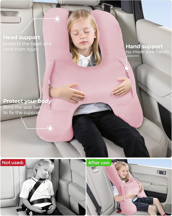 BEBAS Kids Travel Pillow Car Seat Pillow for Kids Supports Head Neck and Body Suitable for Adults and Children Long-Distance Car Travel Airplane Sleep Artifact Grey H-Shaped