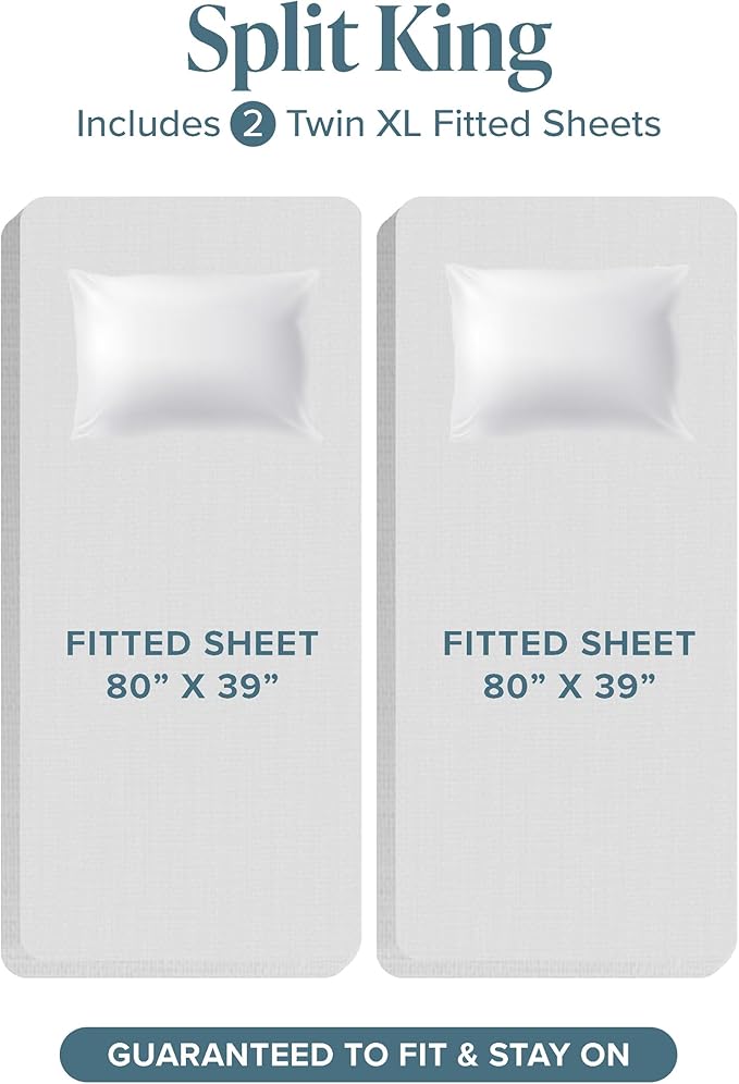 Bare Home Split King Sheet Set - 1800 Ultra-Soft Microfiber Double Brushed - Deep Pockets - Easy Fit - 5 Piece Set - Bed & Pillowcases (Split King, Grid - Midnight/White)
