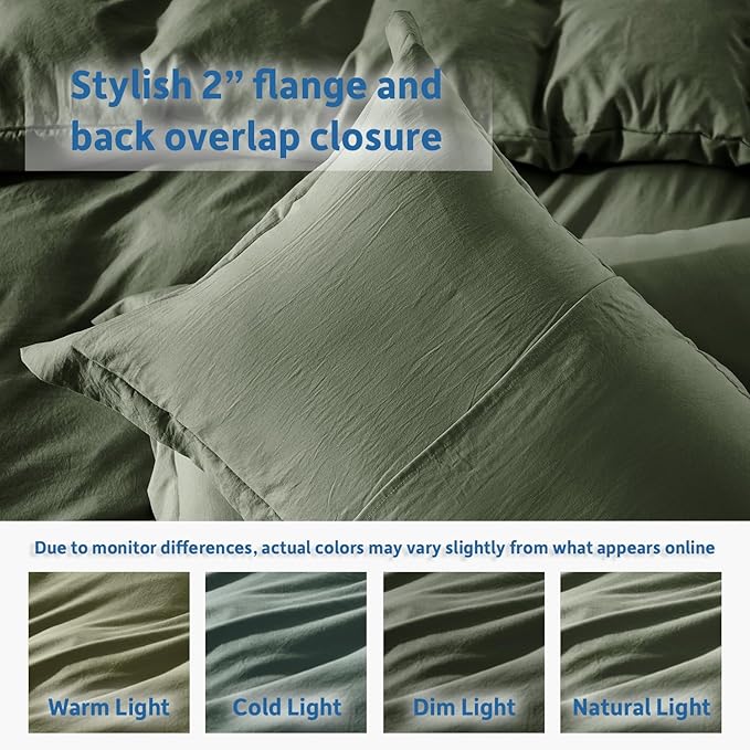 Nestl Olive Green Duvet Cover Queen Size - Soft Prewashed Queen Duvet Cover Set, 3 Piece, with Zipper Closure, 1 Duvet Cover 90x90 inches and 2 Pillow Shams