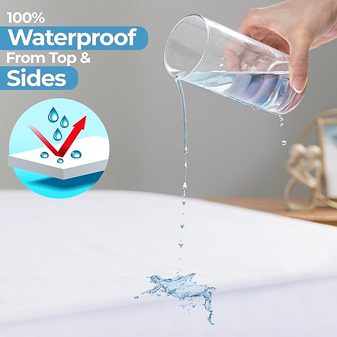 Utopia Bedding Waterproof 5-Sided Mattress Protector Queen Size, Premium Breathable Mattress Cover, Fitted Style with Stretchable Pockets (White - Pack of 2)