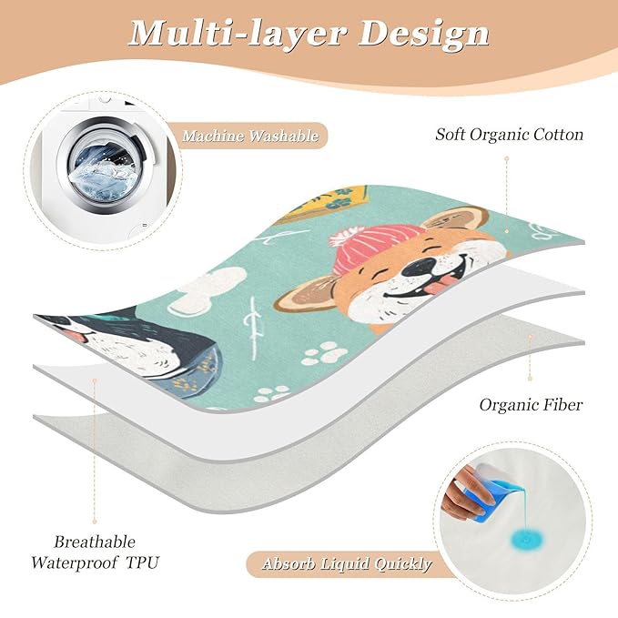 Waterproof Bed Pad Reusable Changing Pad Toddler Mattress Protector Large Pee Pad Baby Diaper Pad Soft Washable Liner Green Dog Ball