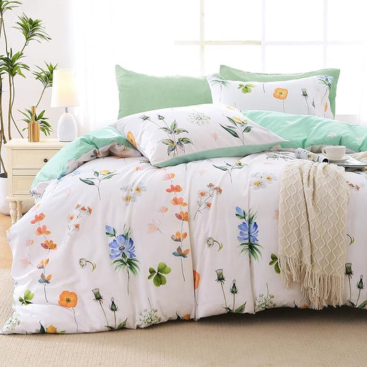 MUXHOMO Multi Flower Bed in a Bag King 7 Pieces, King Comforter Set Reversible Botanical Flowers Design, Ultra Soft & Breathable Bedding Sets with Comforter, Sheets, Pillowcases & Shams