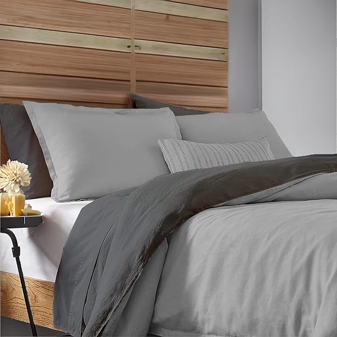 Egyptian Cotton Duvet Cover King Size Reversible 1000 Thread Count 1 Duvet Cover & 2 Pillow Shams Long Staple Quilt Silky Soft, Breathable With Zipper -3 Piece Set (Silver Grey/Elephant Grey)