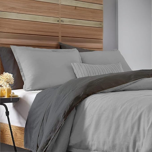 Egyptian Cotton Duvet Cover King Size Reversible 1000 Thread Count 1 Duvet Cover & 2 Pillow Shams Long Staple Quilt Silky Soft, Breathable With Zipper -3 Piece Set (Silver Grey/Elephant Grey)
