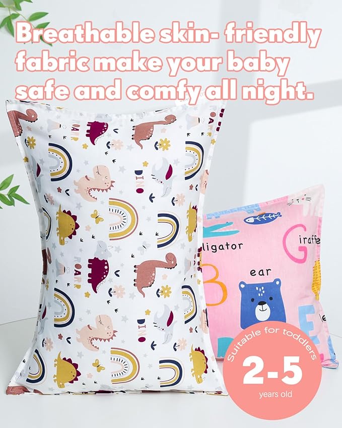 ALVABABY Toddler Pillowcases 2 Pack Organic Cotton Kids Pillow Cover Fit 13"x 18" or 12"x24" Envelope for Girl Boy Sleepy Travel